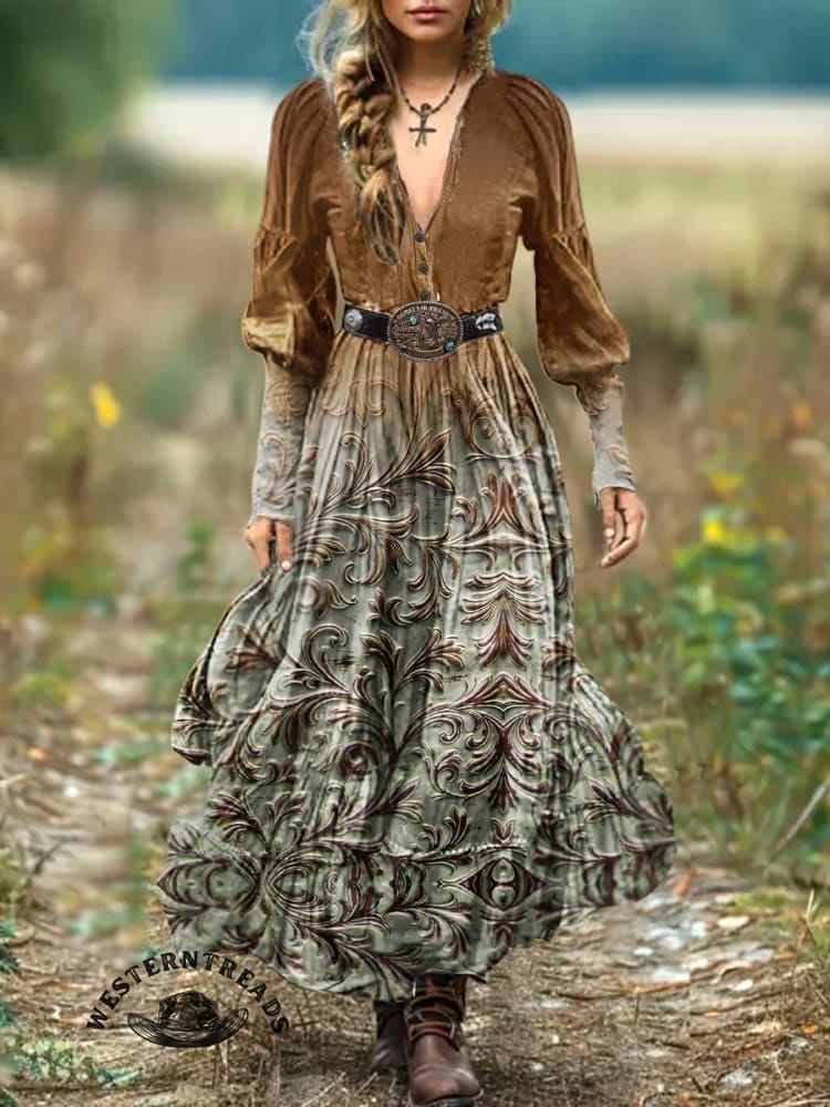 🔥Hot Sale🔥Women's Vintage Print Pocket Cotton Dress