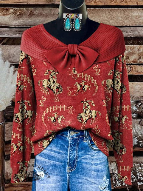 Rodeo Print Buttoned Cardigan Sweater