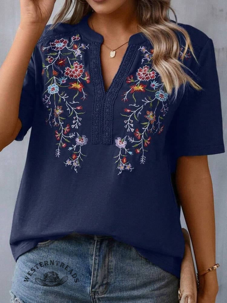 Women's Embroidered Patchwork Lace Top