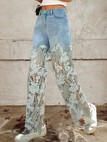 Women's Buttoned Lace Patchwork Jeans Pants