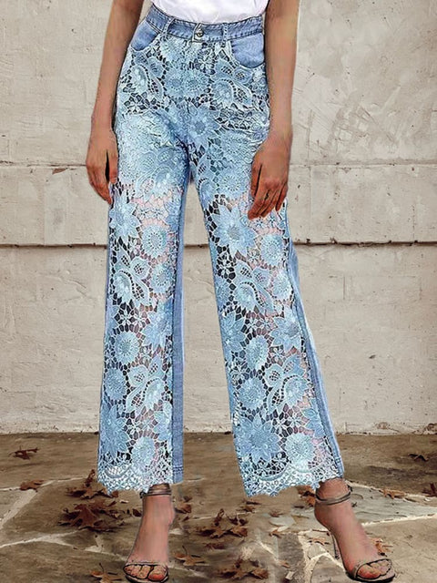 🔥Global hot sale🔥Women's Buttoned Lace Patchwork Jeans