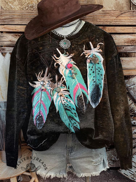Women's Turquoise Feather Graphic Sweatshirt