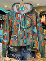 Wild West Turquoise Sun Wheel Print Crew Neck Sweatshirt