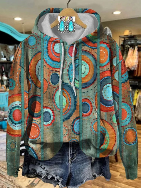 Wild West Turquoise Sun Wheel Print Crew Neck Sweatshirt