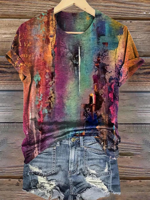 Multicolor Graffiti Textured Print Crewneck T-Shirt