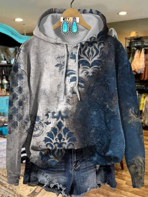 Colorblock Patterned Textured Print Hooded Sweatshirt