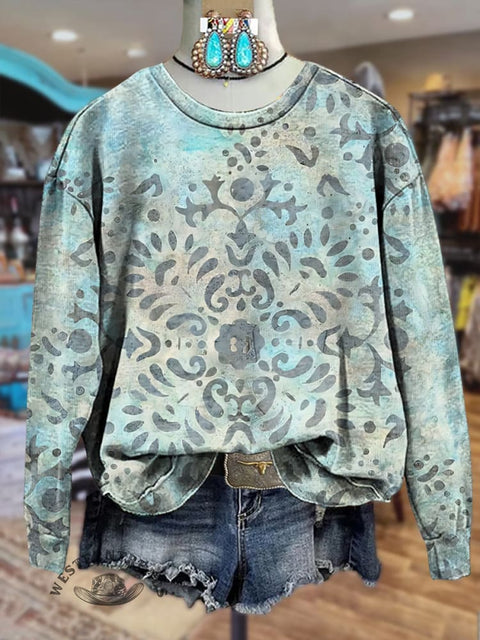 Embossed Graphics Distressed Printed Crewneck Sweatshirt