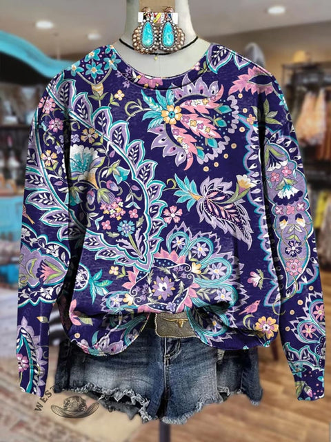 Navy Bohemian Art Print Crew Neck Sweatshirt