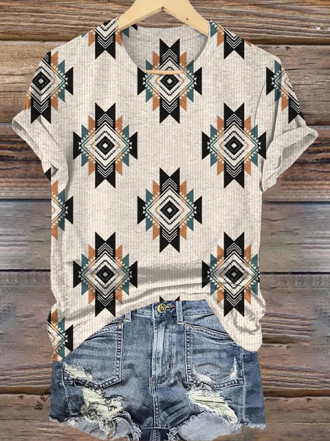 Simple Beige Aztec Print Casual T-Shirt