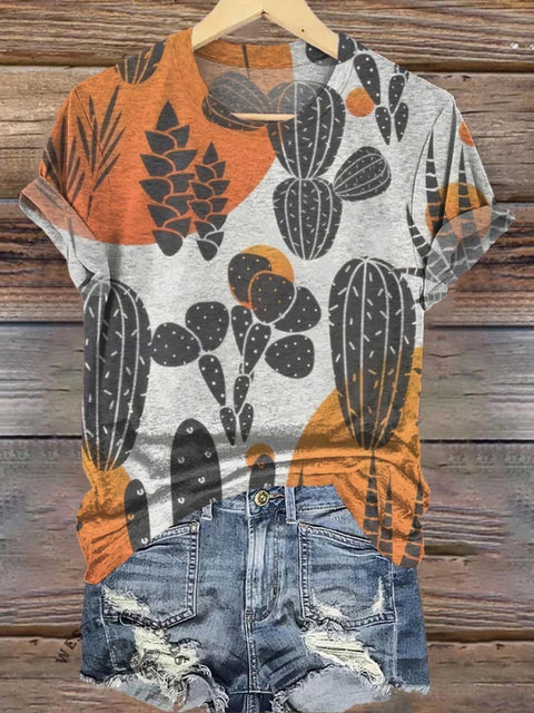 Cactus Polka Dot Print Casual T-shirt