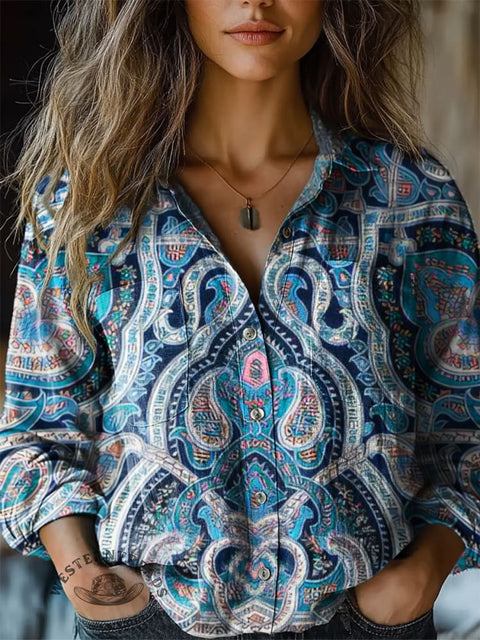 Women's Classic Pattern Gradient Print Shirt