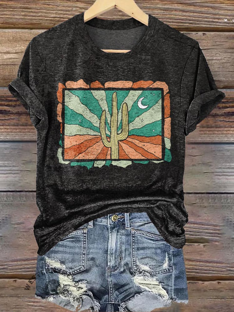 Simple Cactus Textured Print T-Shirt