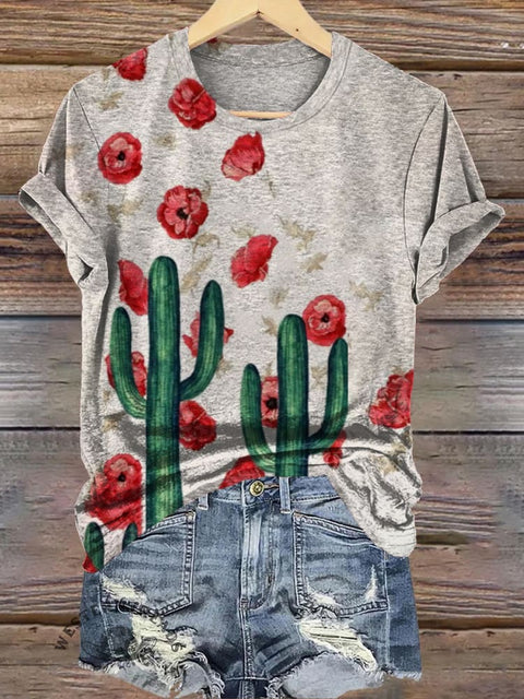 Cactus Rose Print T-Shirt