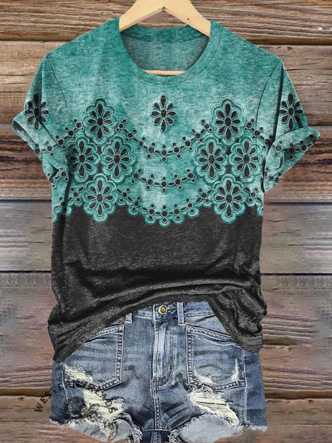 Turquoise Lace Graphic Printed T-Shirt