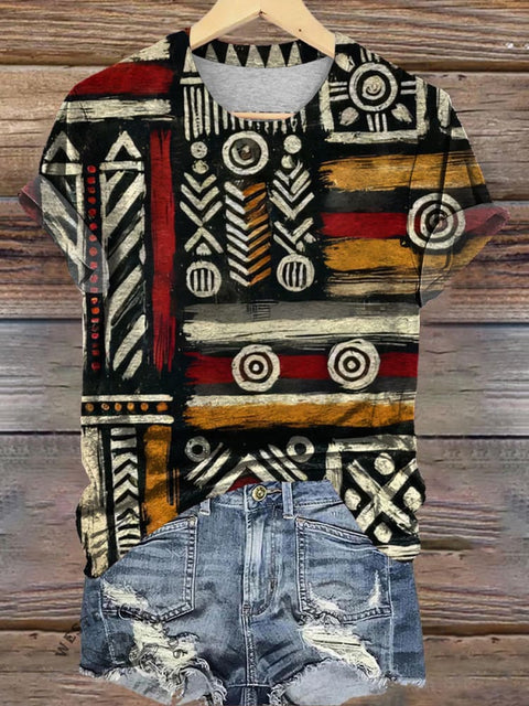 Tribal Ethnic Style Printed Casual T-Shirt
