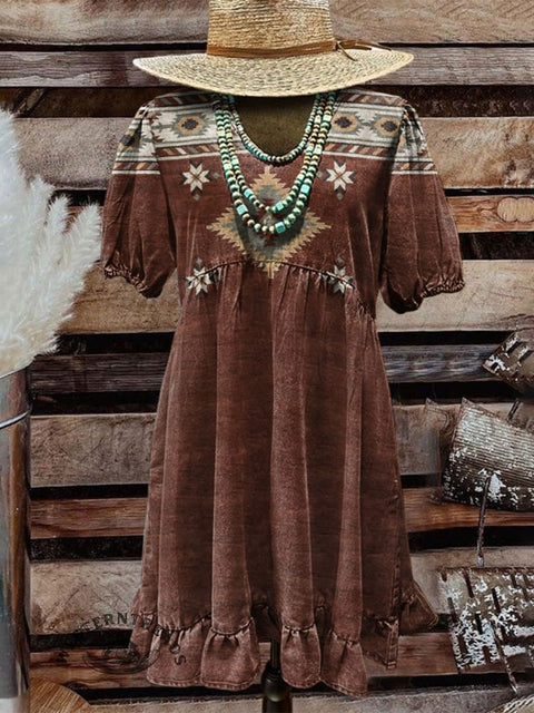 Women's Retro Aztec Print Casual Dress