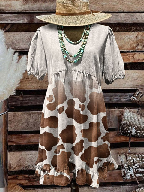 Women's Denim Polka Dot Print Round Neck Dress
