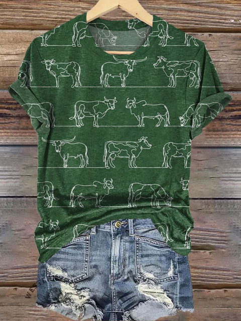 Simple Ranch Animals Printed Casual T-shirt