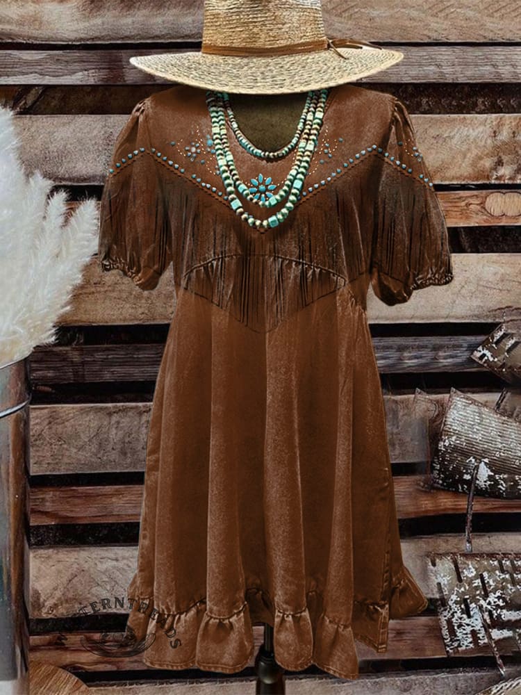 Women's Turquoise Floral Fringe Graphic Print Dress