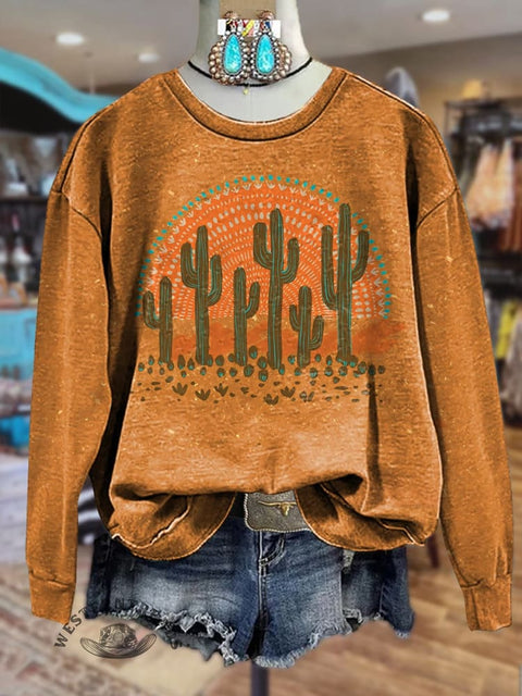 Wild West Fallen Cactus Retro Print T-Shirt