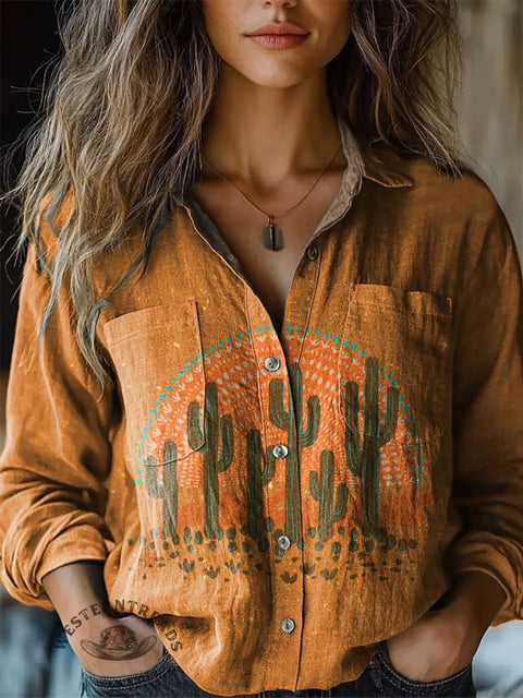 Wild West Fallen Cactus Retro Print T-Shirt