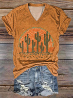 Wild West Fallen Cactus Retro Print T-Shirt