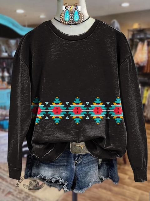 Simple Aztec Print Crew Neck Sweatshirt