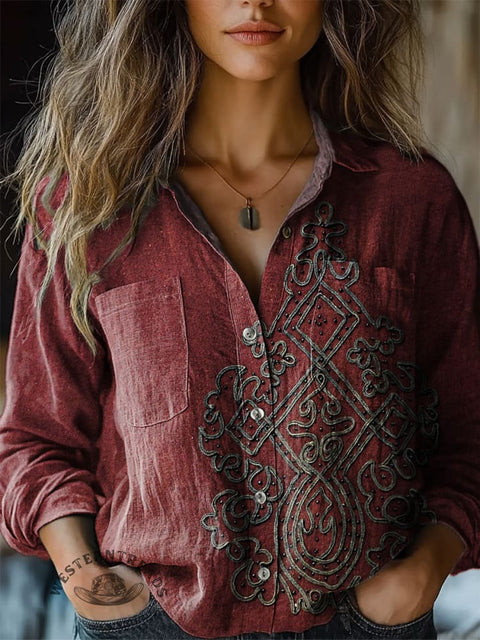 Women's Retro Art Pattern Printed Casual Shirt
