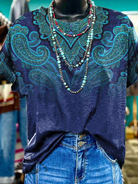 Blue Perlis Gradient Print T-Shirt
