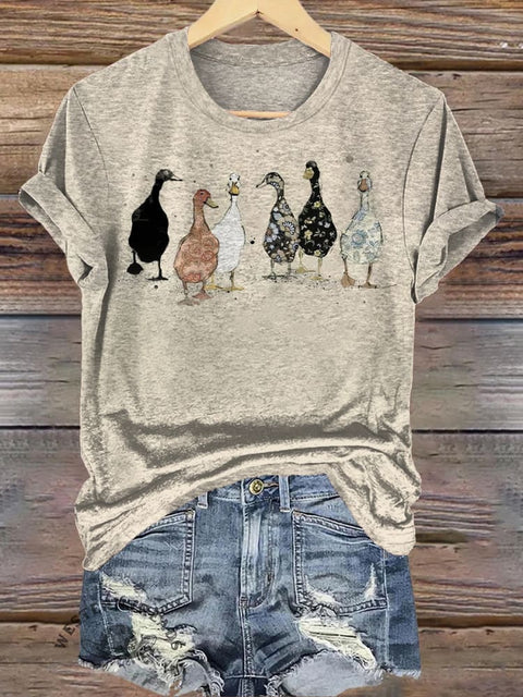 Simple Floral Duck Print Comfort T-Shirt