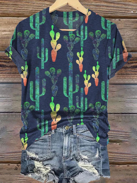 Blue Cactus Rainbow Print T-Shirt