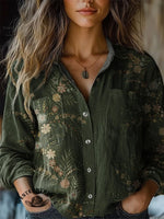 Simple Floral Art Print Casual V-Neck T-Shirt