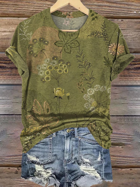 Retro Classic Floral Printed Casual T-shirt