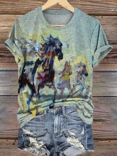 Western Horse Art Print Casual T-shirt