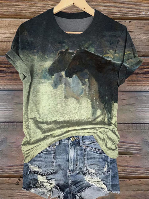 Simple Horse Art Print Casual T-shirt