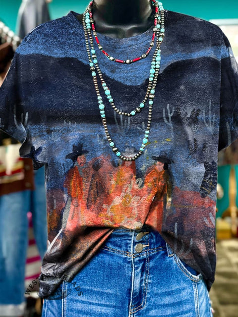 Women's Wild West Art Print Casual T-shirt