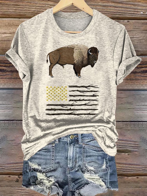 Western Cow Art Print Casual T-shirt