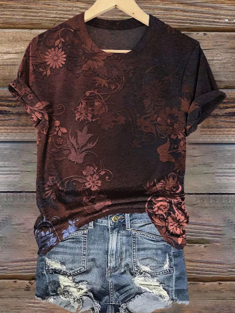 Retro Pattern Classical Graphic Print Casual T-Shirt