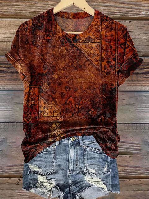 Retro Dark Pattern Print Casual T-Shirt