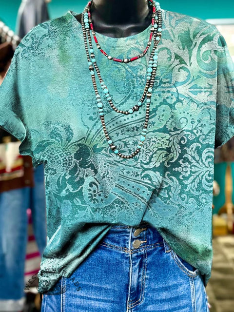 Blue Elegant Textured Print Casual T-Shirt