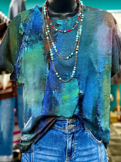 Retro Blue Texture Art Print Casual T-Shirt