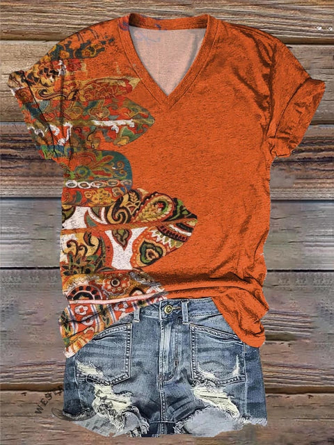 Aboriginal Feather Art Print Casual V-Neck T-Shirt