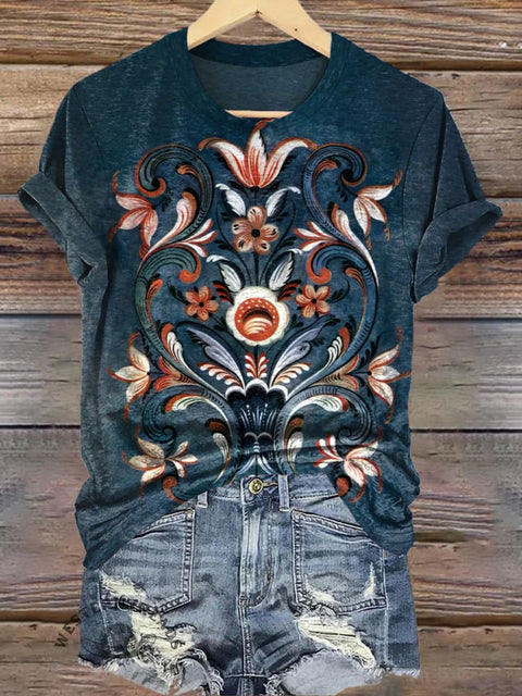 Retro Hand-painted Pattern Printed Casual T-shirt