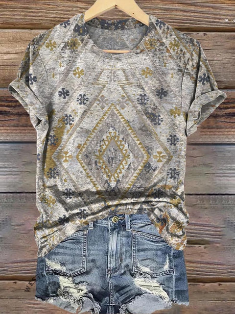 Beige Striped Textured Print Casual T-Shirt