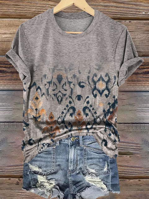 Floral Textured Print Casual T-shirt