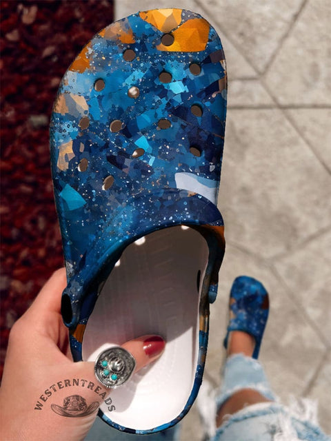 Blue Geometric Texture Casual Slippers