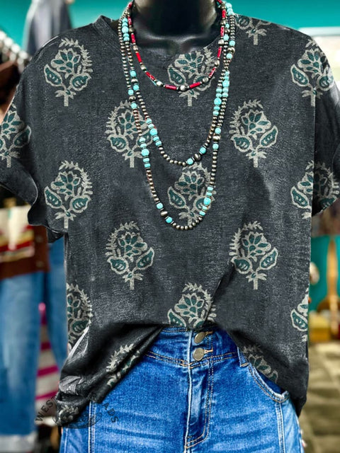 Simple Pattern Retro Print Casual T-shirt