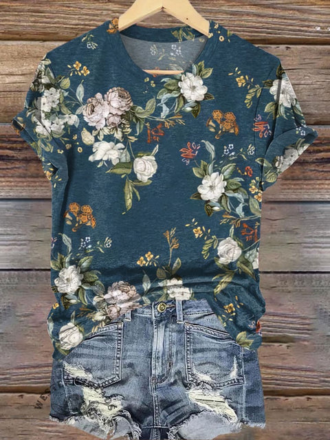 Retro Floral Graphic Casual T-Shirt
