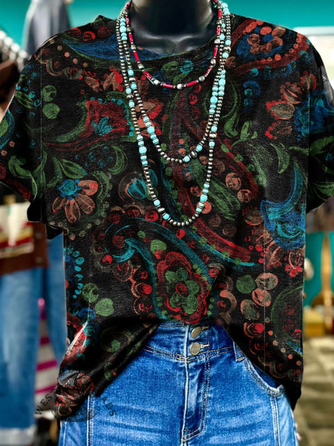 Retro Bohemian Print Casual T-shirt