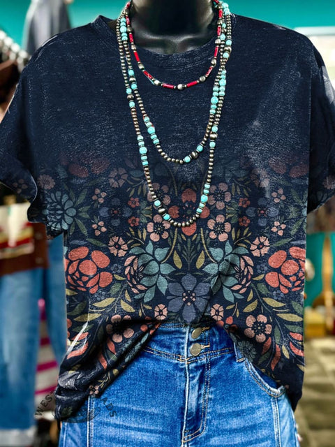 Retro Pattern Gradient Pattern Printed Casual T-shirt